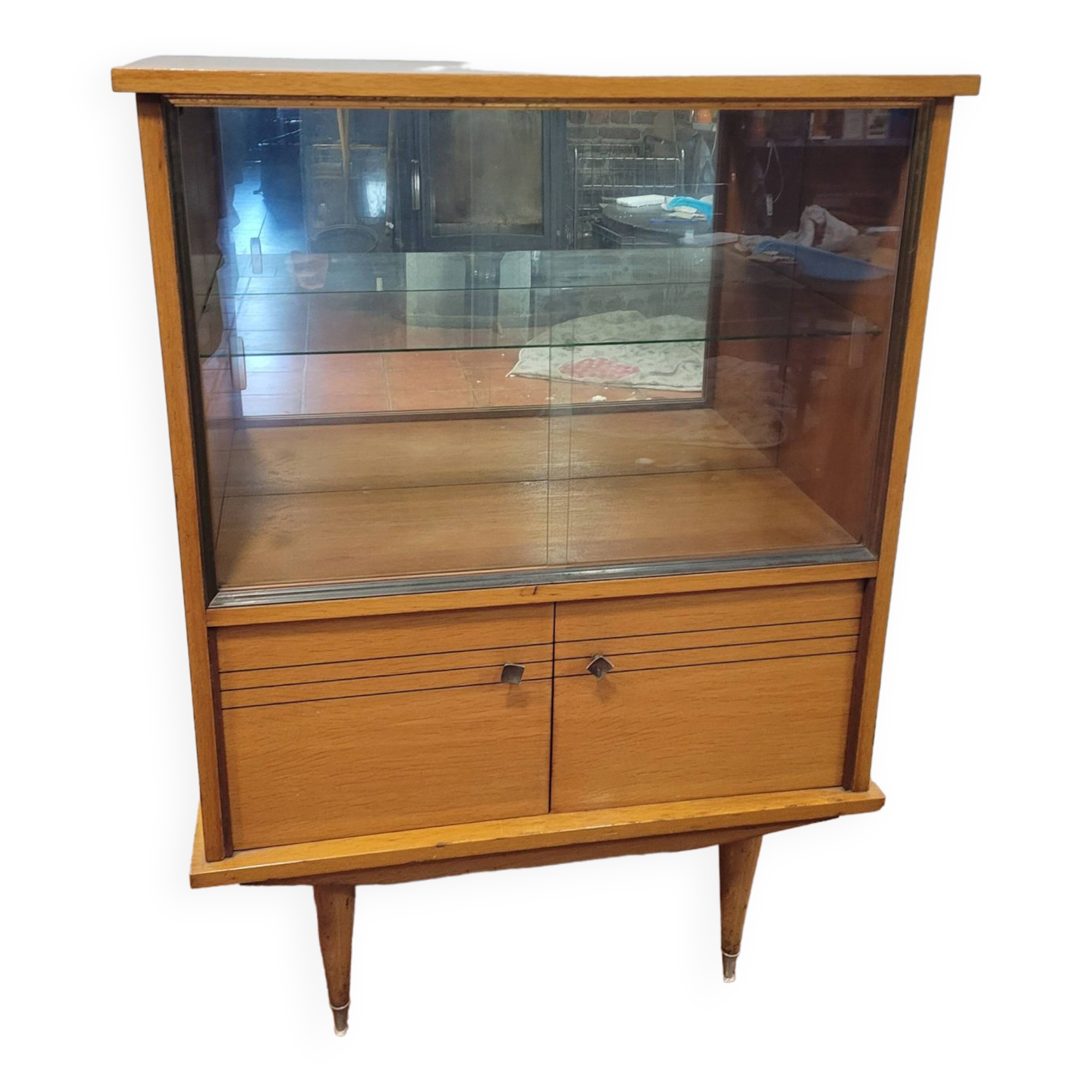 Vintage oak display cabinet from the 60s