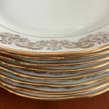 8 white and gold porcelain dessert plates