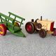 Wooden tractor with trailer, antique toy