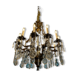 Italian 1940’s Bronze brass and Crystal chandelier