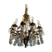 Lustre italien des années 1940 en bronze, laiton et cristal