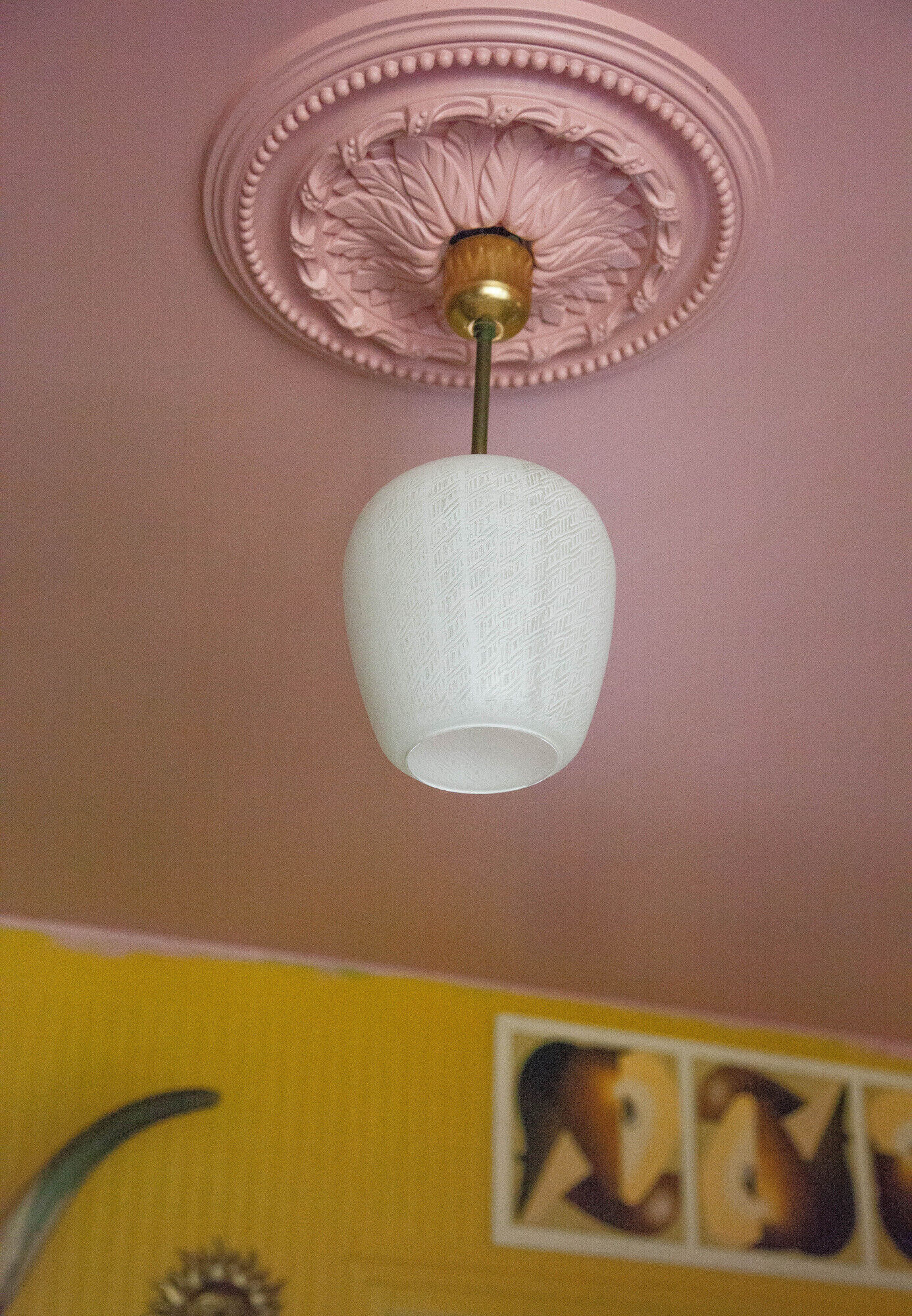 Vintage pendant lamp, opaline glass pendant lamp with patterns, vintage chandelier