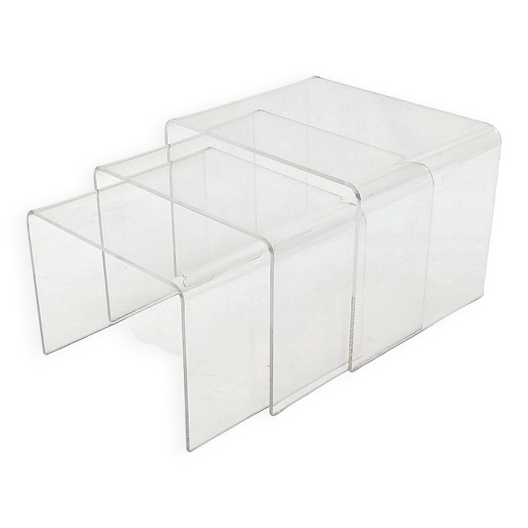 3 Nesting tables signed David Lange transparent plexiglass coffee tables design 70