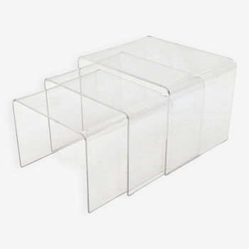 3 Nesting tables signed David Lange transparent plexiglass coffee tables design 70