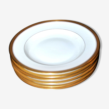 Limoges bernardaud, series of 6 porcelain plates with gold inlay - 23.5 cm