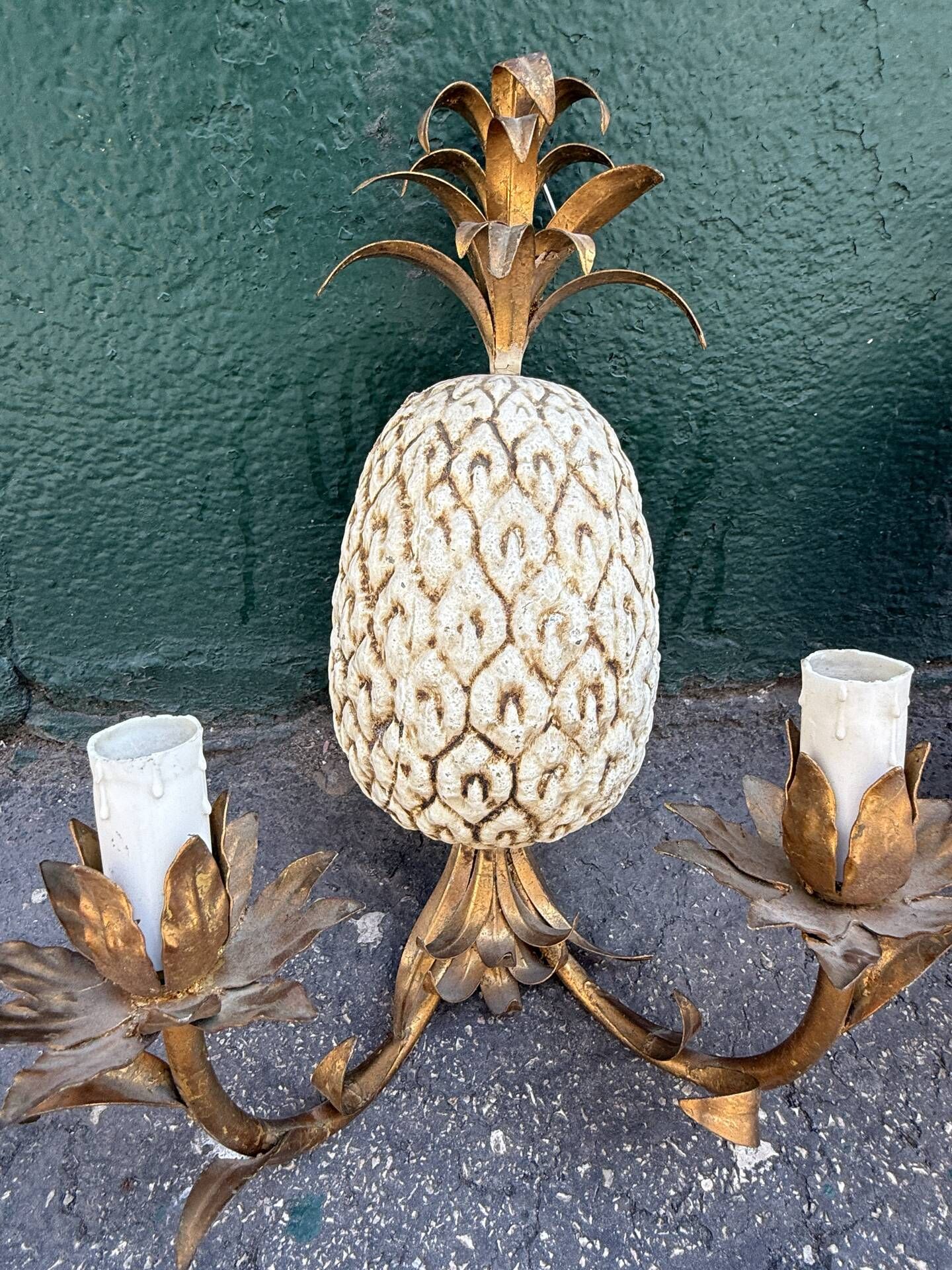 Pair of pineapple wall lights, in the style of Maison Charles / Jansen, an
