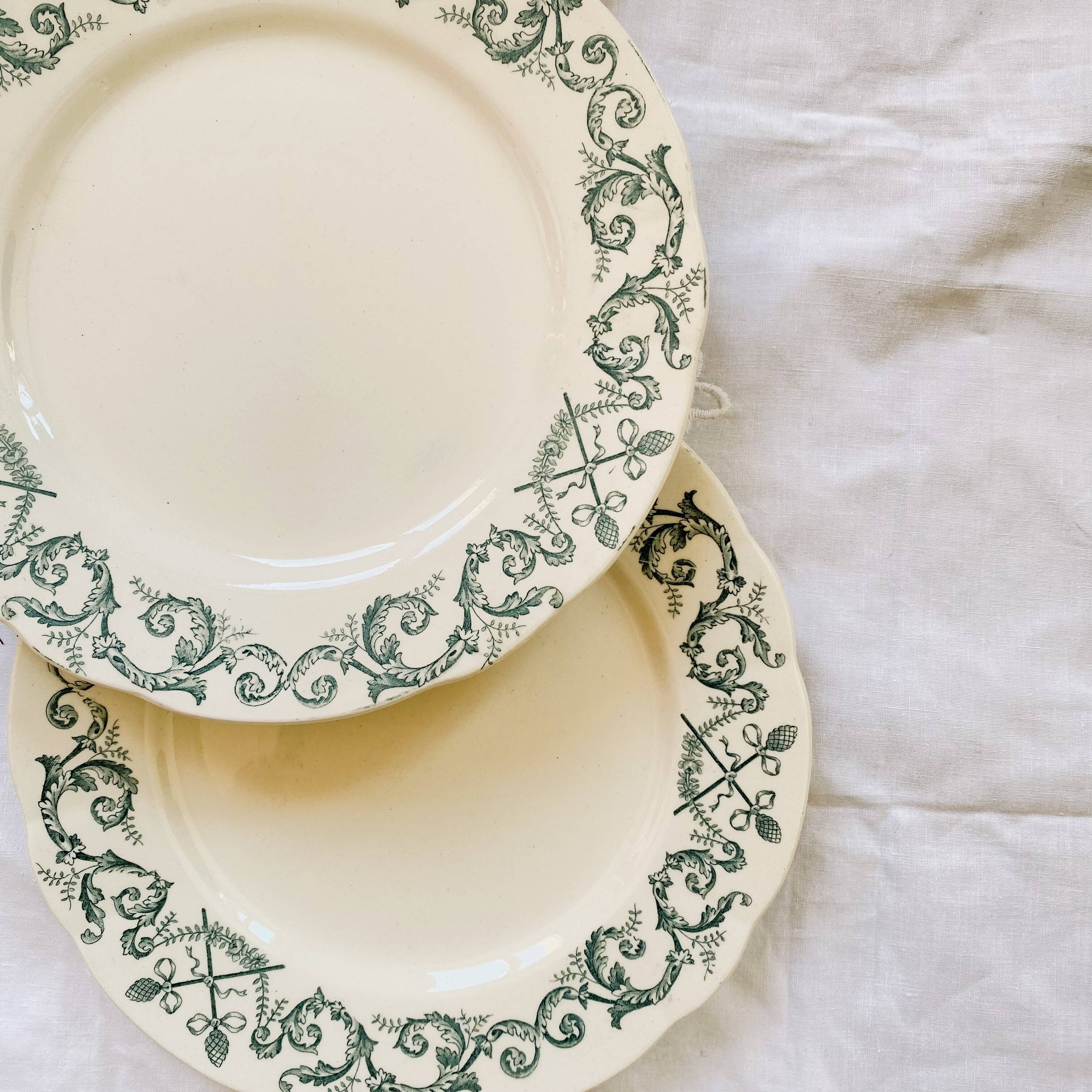 6 assiettes dessert terre de fer Longchamp modèle Trévise vert faïence