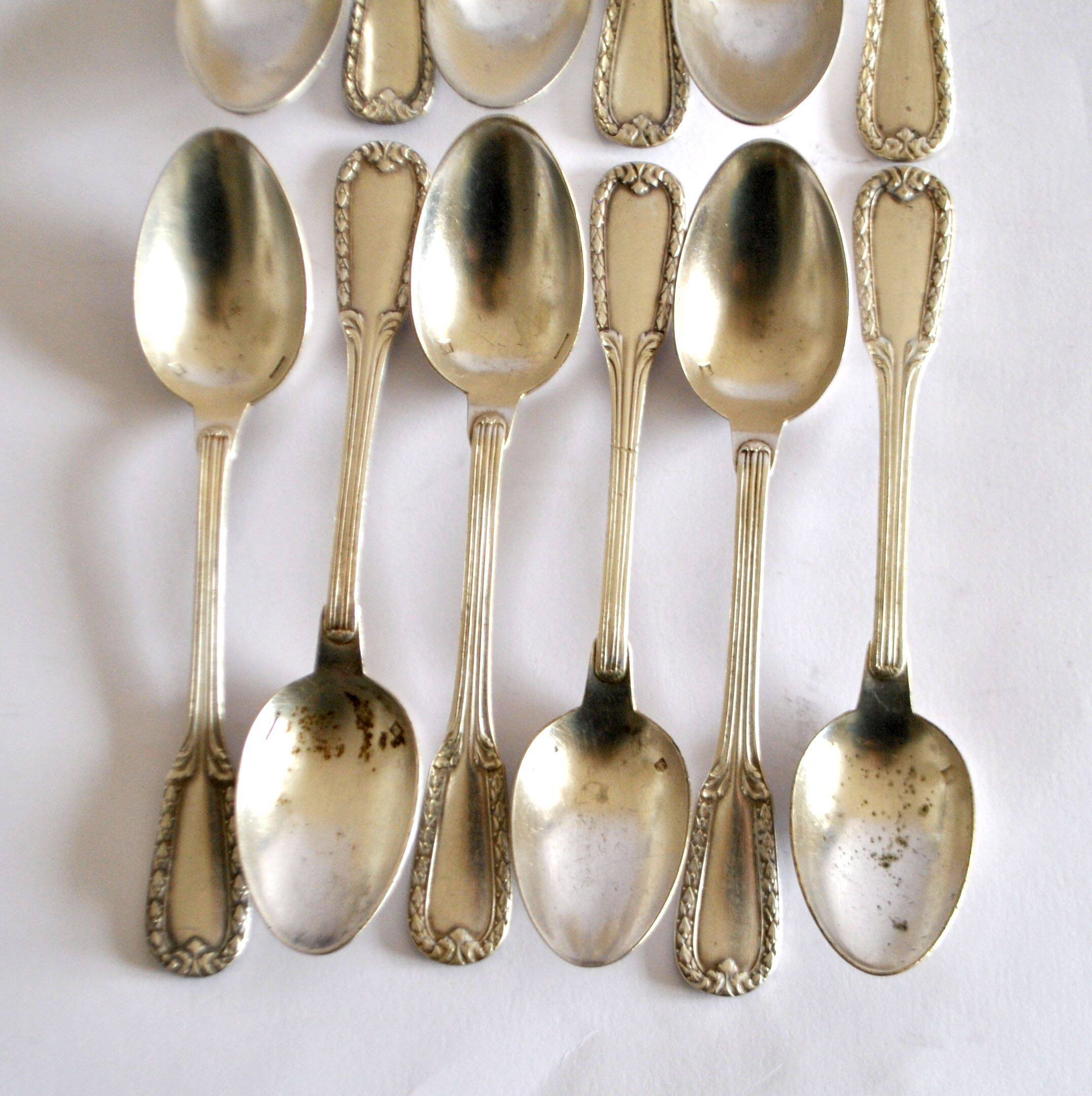 Lot of 12 classic silver-plated metal teaspoons 1900 Silversmith BOULENGER
