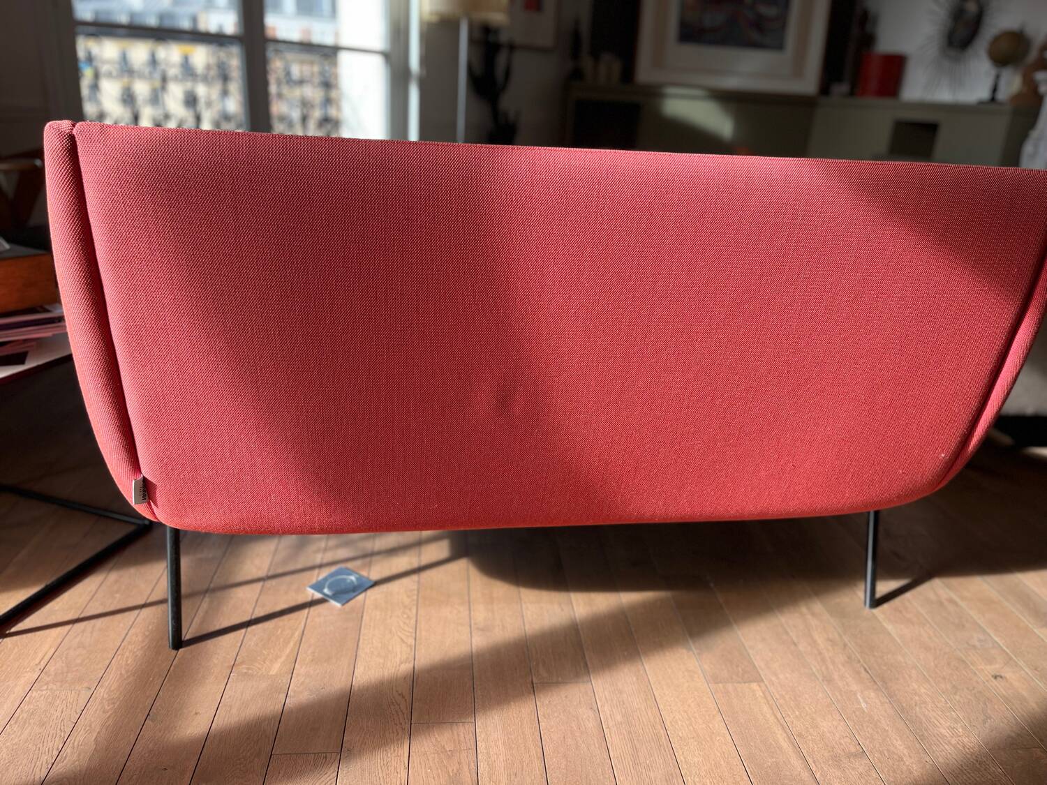 Red fabric two-seater sofa Steiner