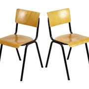 Vintage School Canteen Chairs 1970s Wood and Metal Set of 4