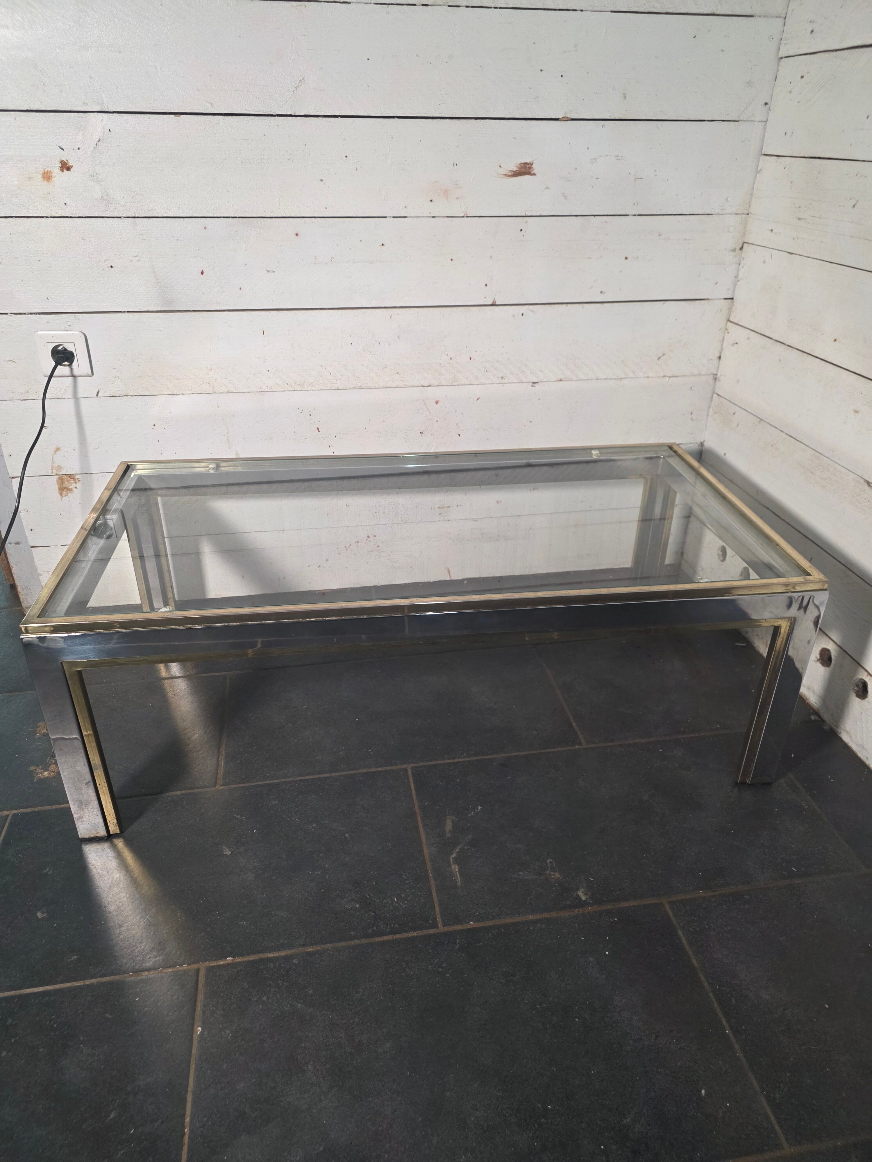 Chrome and gold metal coffee table by Romeo Rega from the 1970s.