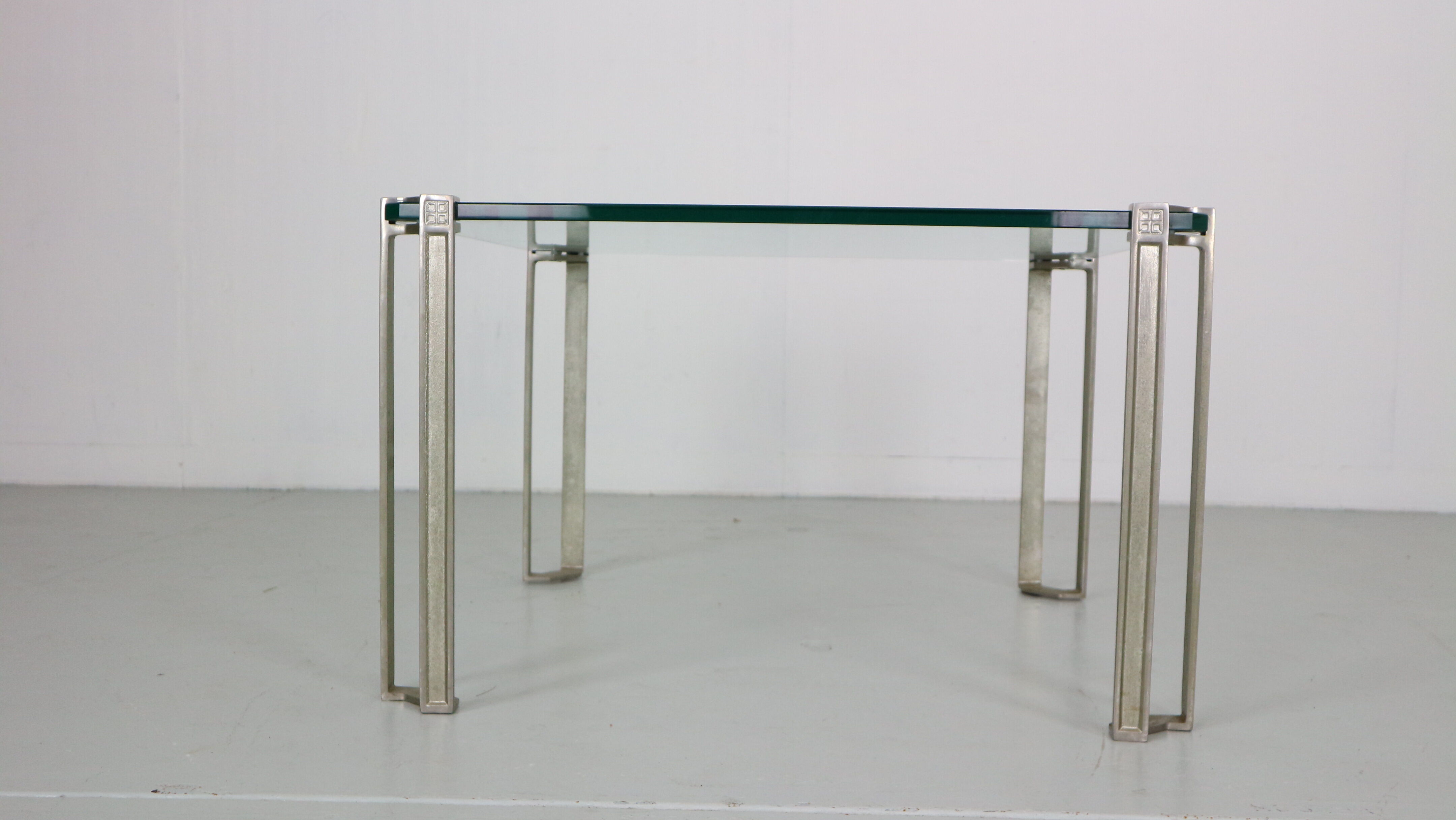 Peter Ghyczy for Ghyzcy Square Glass Coffee Table, 1970's Hollywood Regency