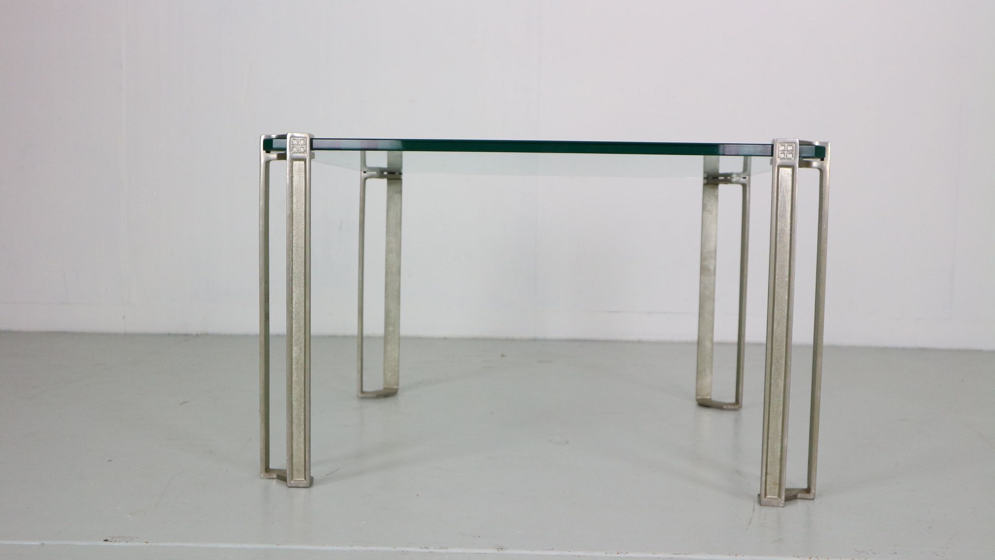 Peter Ghyczy for Ghyzcy Square Glass Coffee Table, 1970's Hollywood Regency