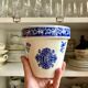 Gien flowerpot in blue and white enamelled earthenware