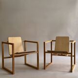 Pair of handmade wooden armchairs