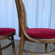 Set of 4 Vintage Bentwood Bistro Chairs, Red Upholstery