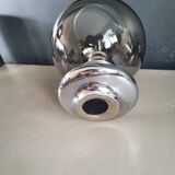 Outdoor glass candle holder in smoked glass and chrome