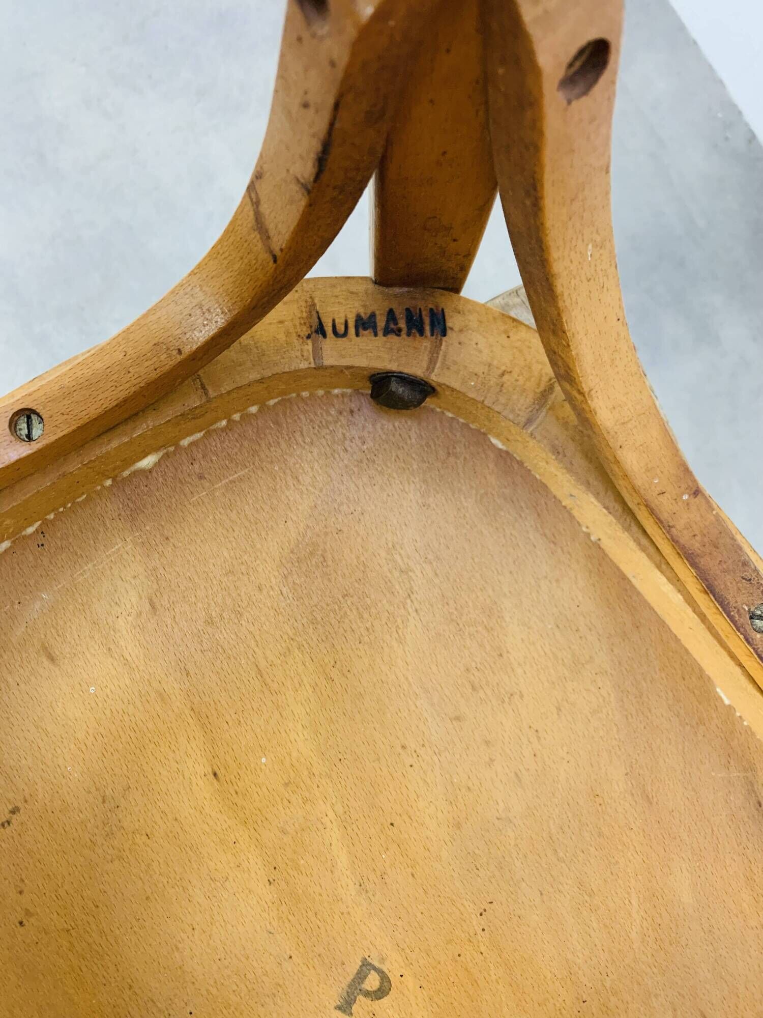 6 mismatched Baumann & Luterma bistro chairs, wood, 1960s