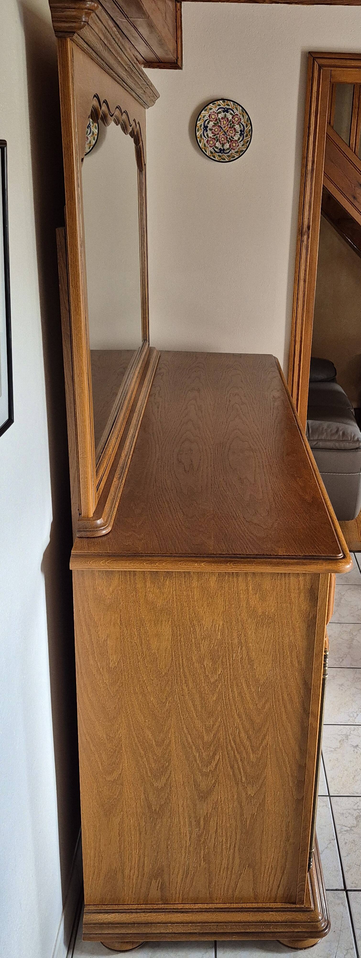 Rustic style buffet with mirror – Solid wood – Very good condition