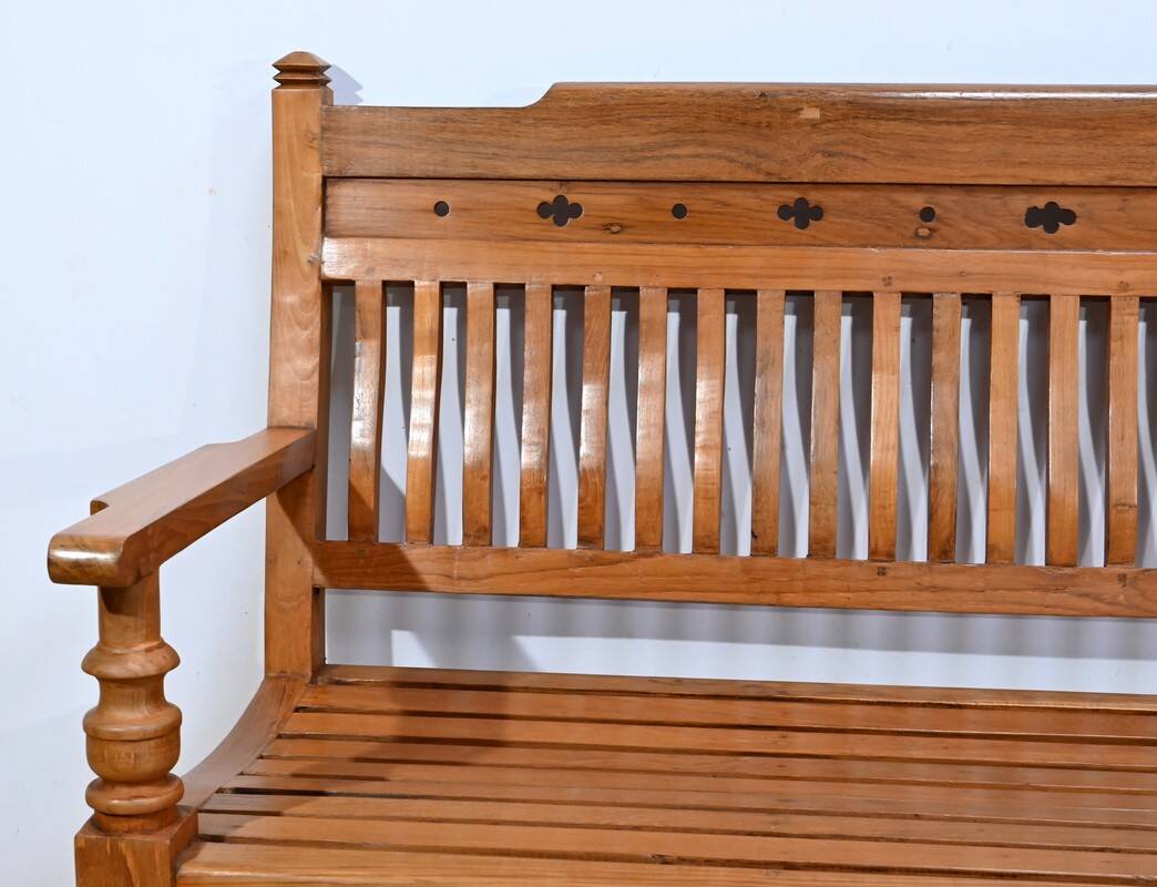 Antique colonial teak veranda bench – mid-20th century
