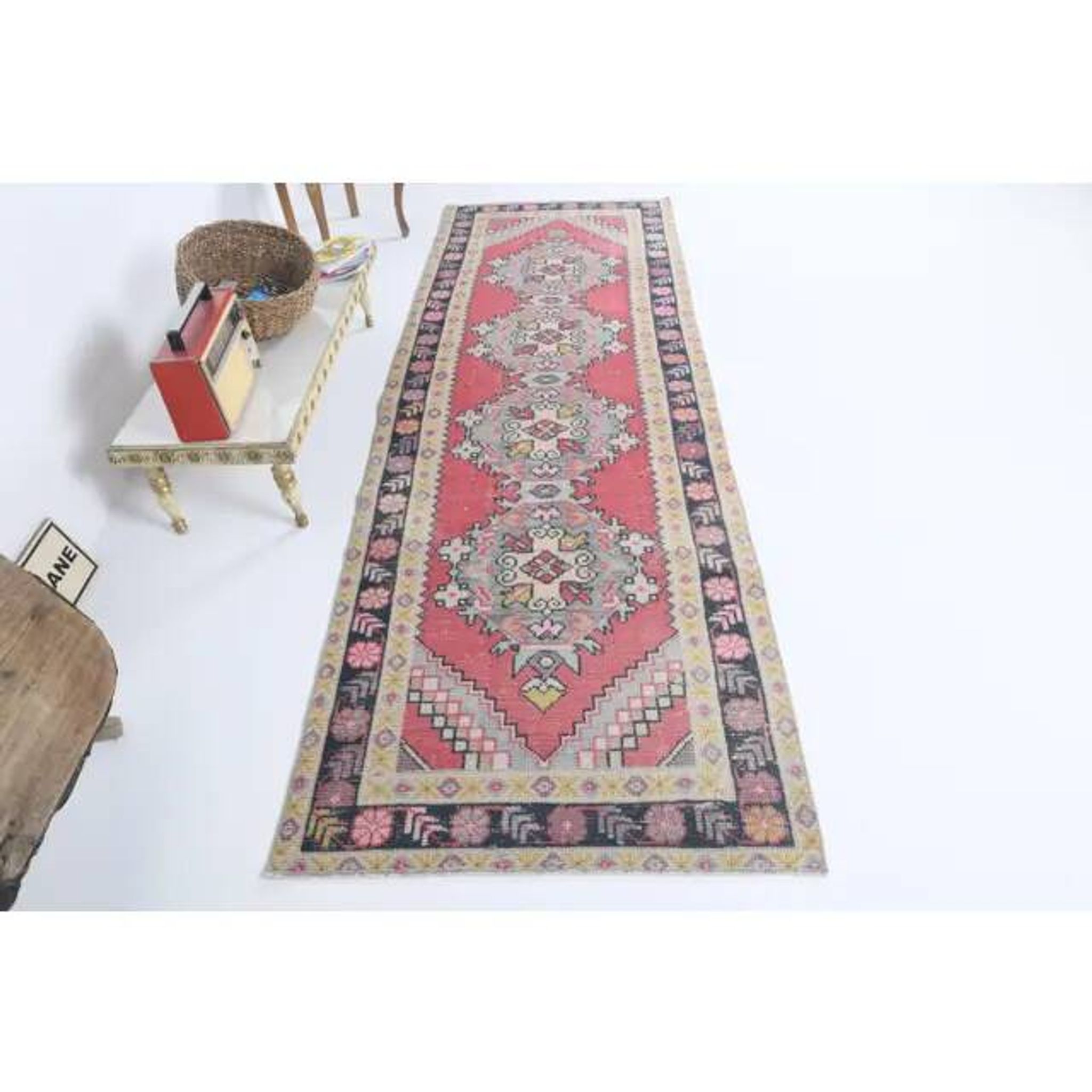 Tapis couloir turc noué à la main des années 1970 99x288