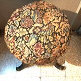 Victorian Piano Stool, Patinated Wood, Upholstered Fabric, 19th Century, France