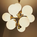 Mid-Century Modern brass and opaline glass Sputnik chandelier