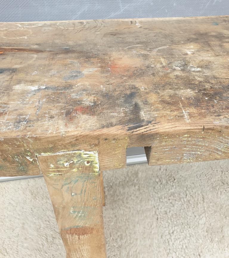 Restored solid wood workbench