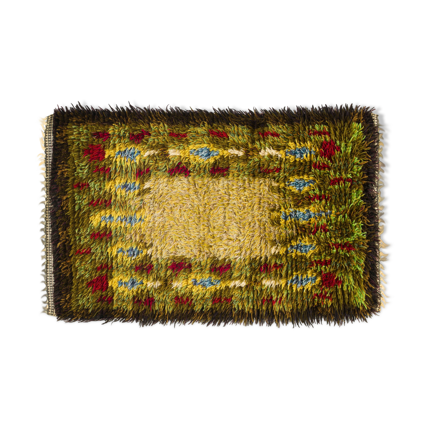 Scandinavian 20th century vintage rya rug. 97 x 60 cm (38.19 x 23.62 in).