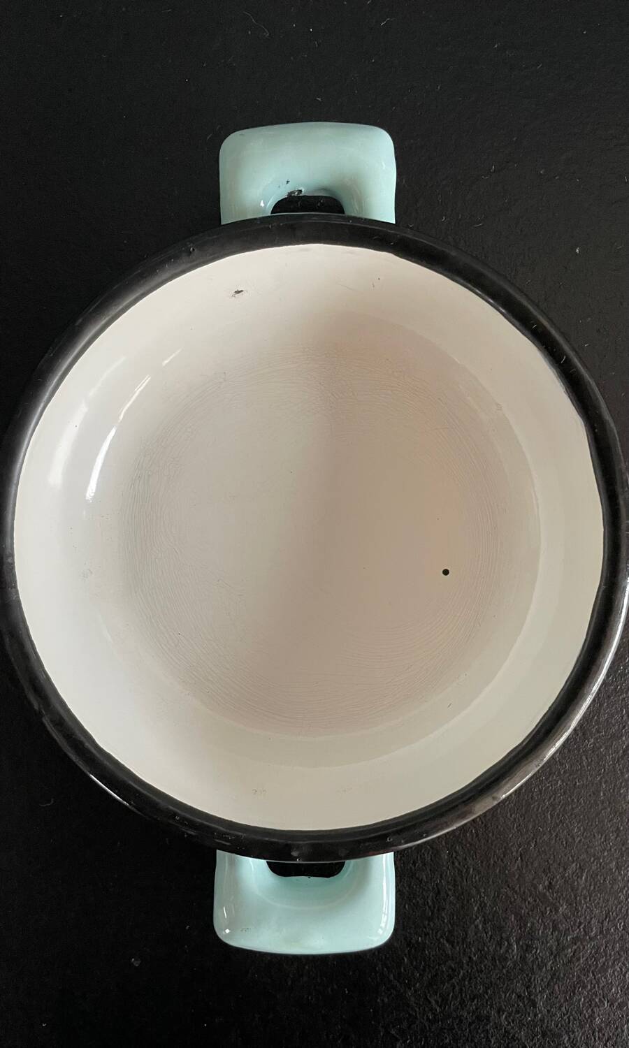 Egg dish in sky blue enameled sheet metal