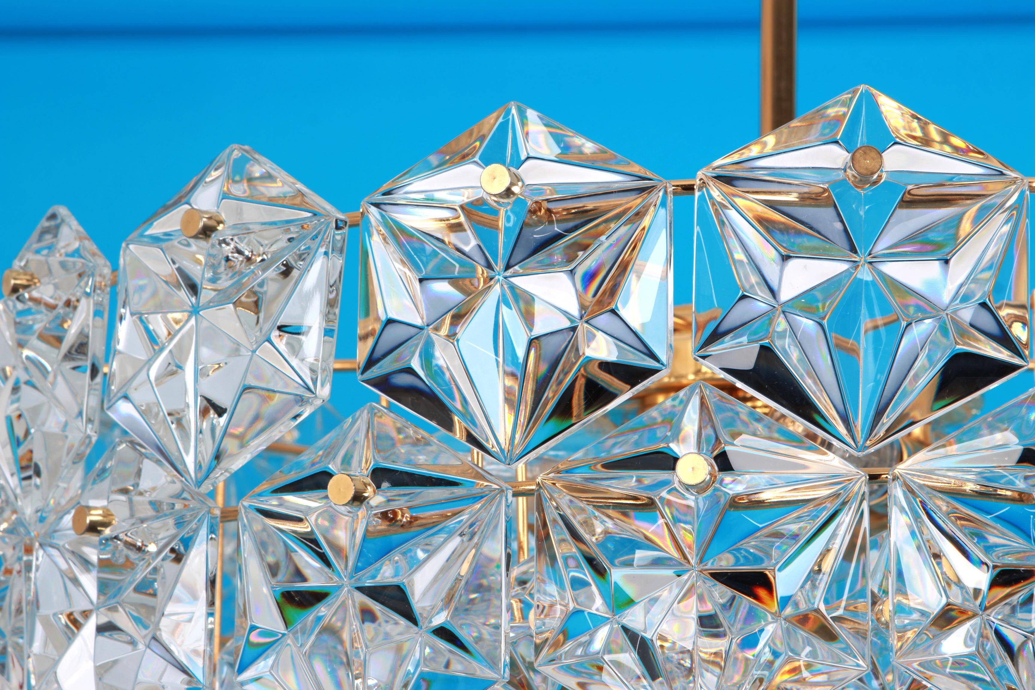 Kinkeldey chandelier in gilded brass and crystal glass, Germany, 1970s