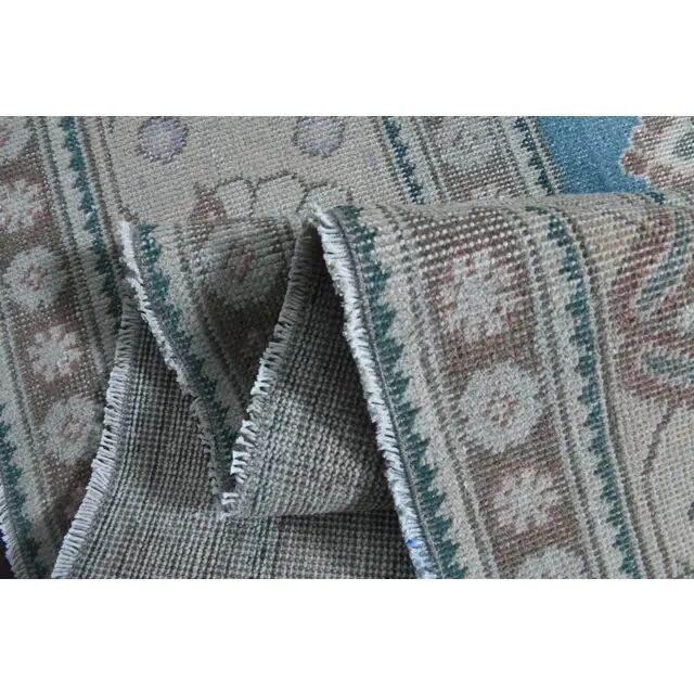 1960s Vintage Persian Handmade Wool Cotton Turquoise Area Rug 293x378