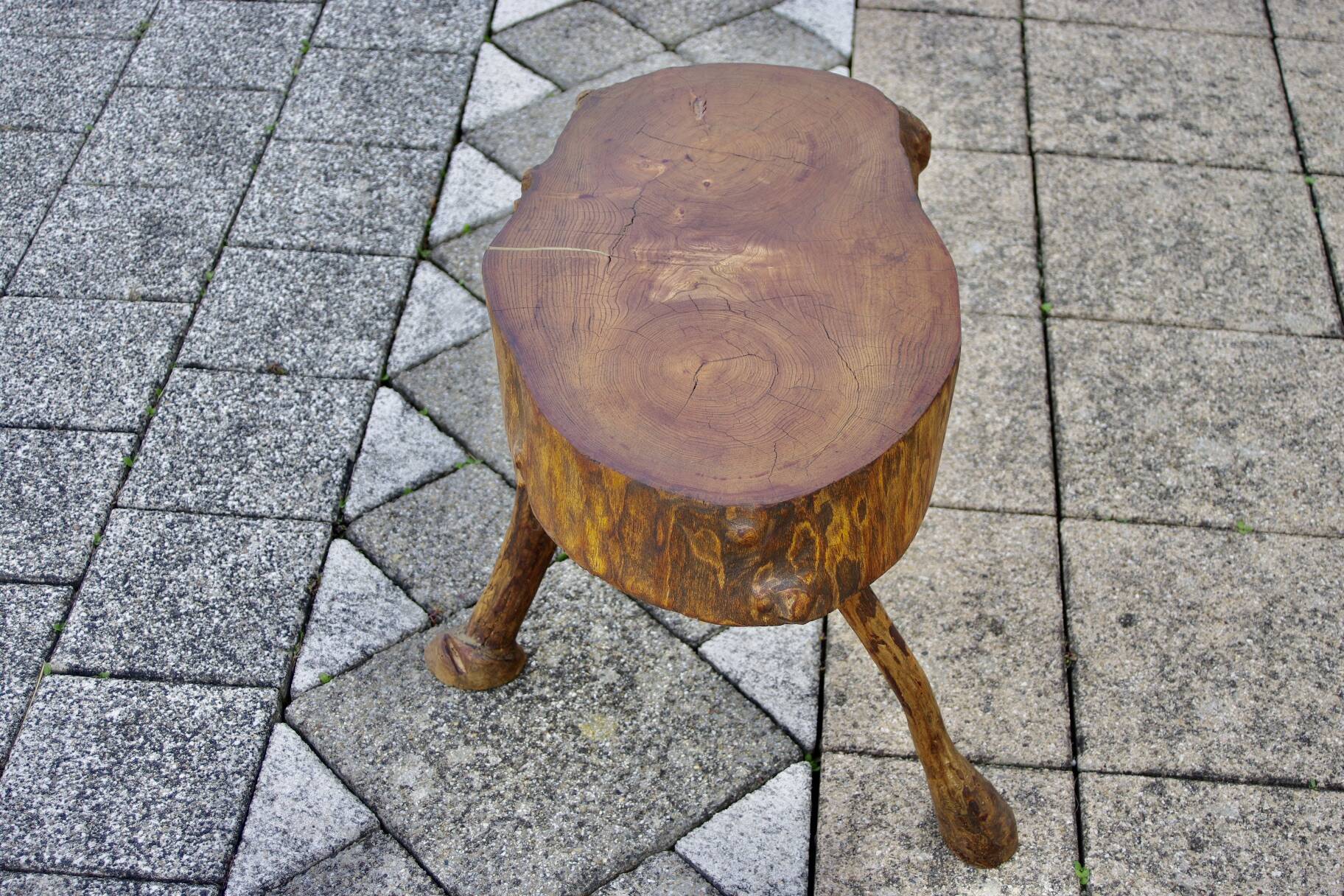 Vintage brutalist side table in solid wood 1960