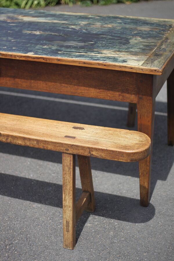 Table de ferme et ses 2 bancs, table de salon, table bois avec paire de bancs bois