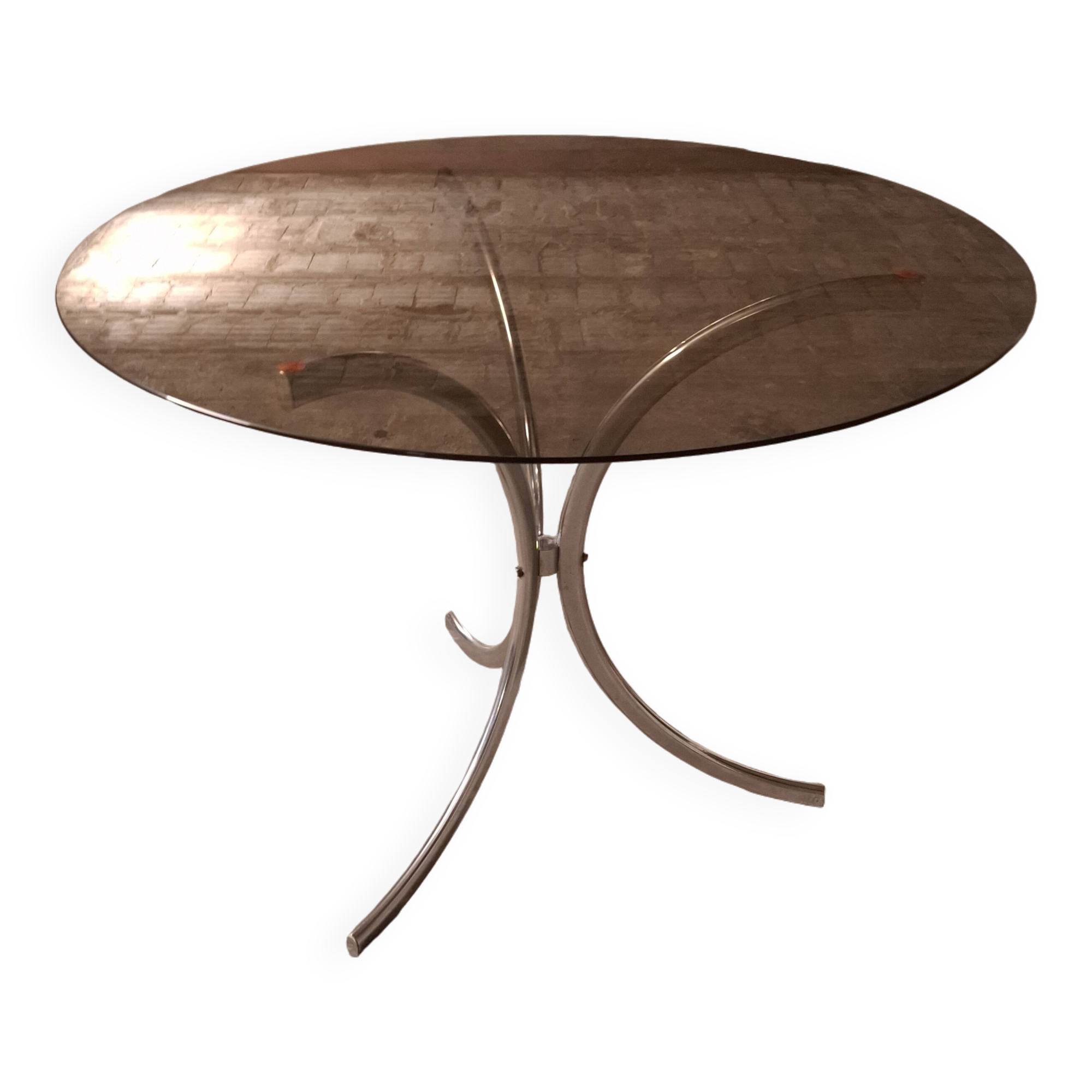 70's table Smoked glass, chrome legs