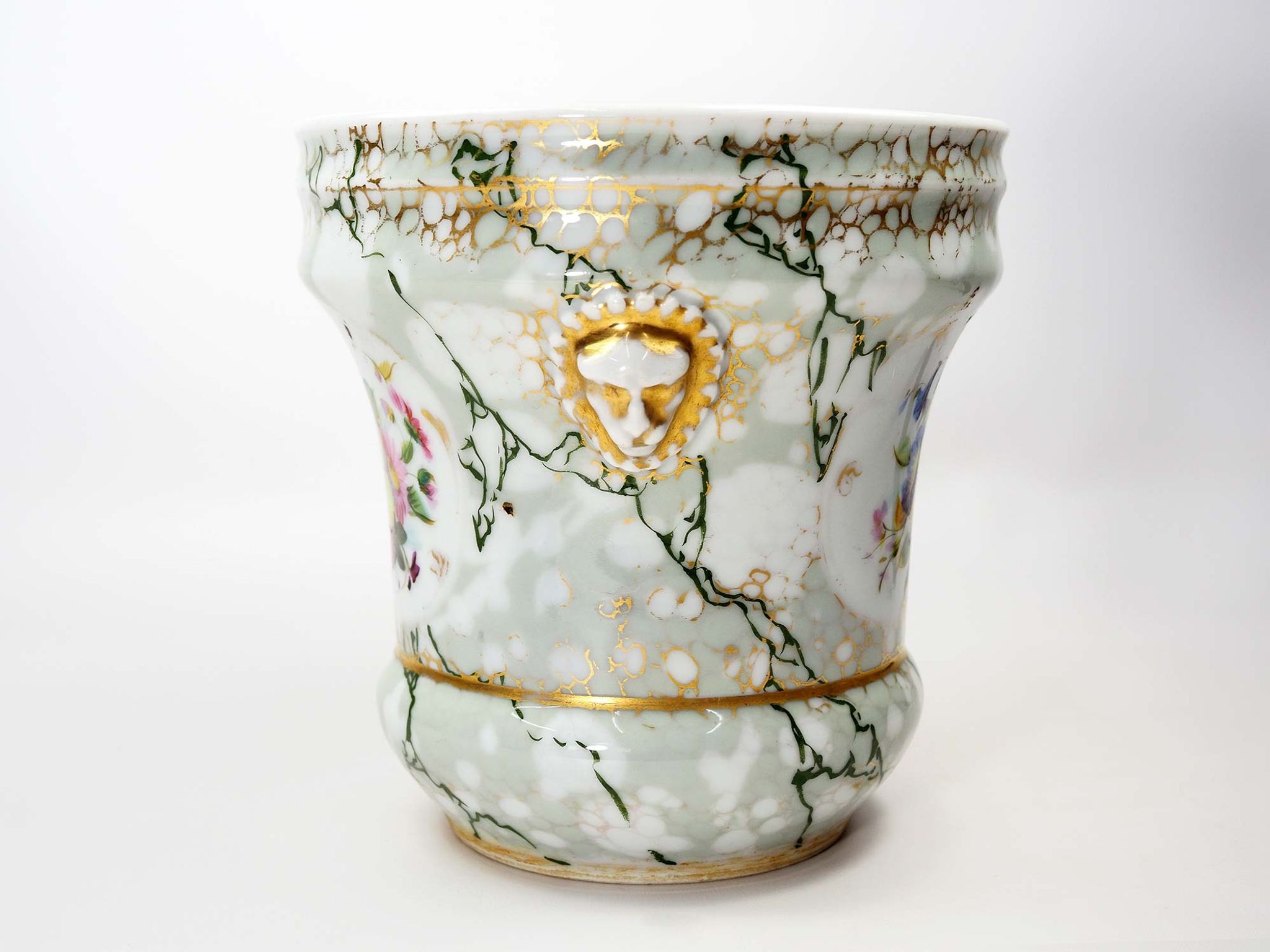 Antique Porcelain planter hand painted with mascarons with lion's head in relief-nineteenth century