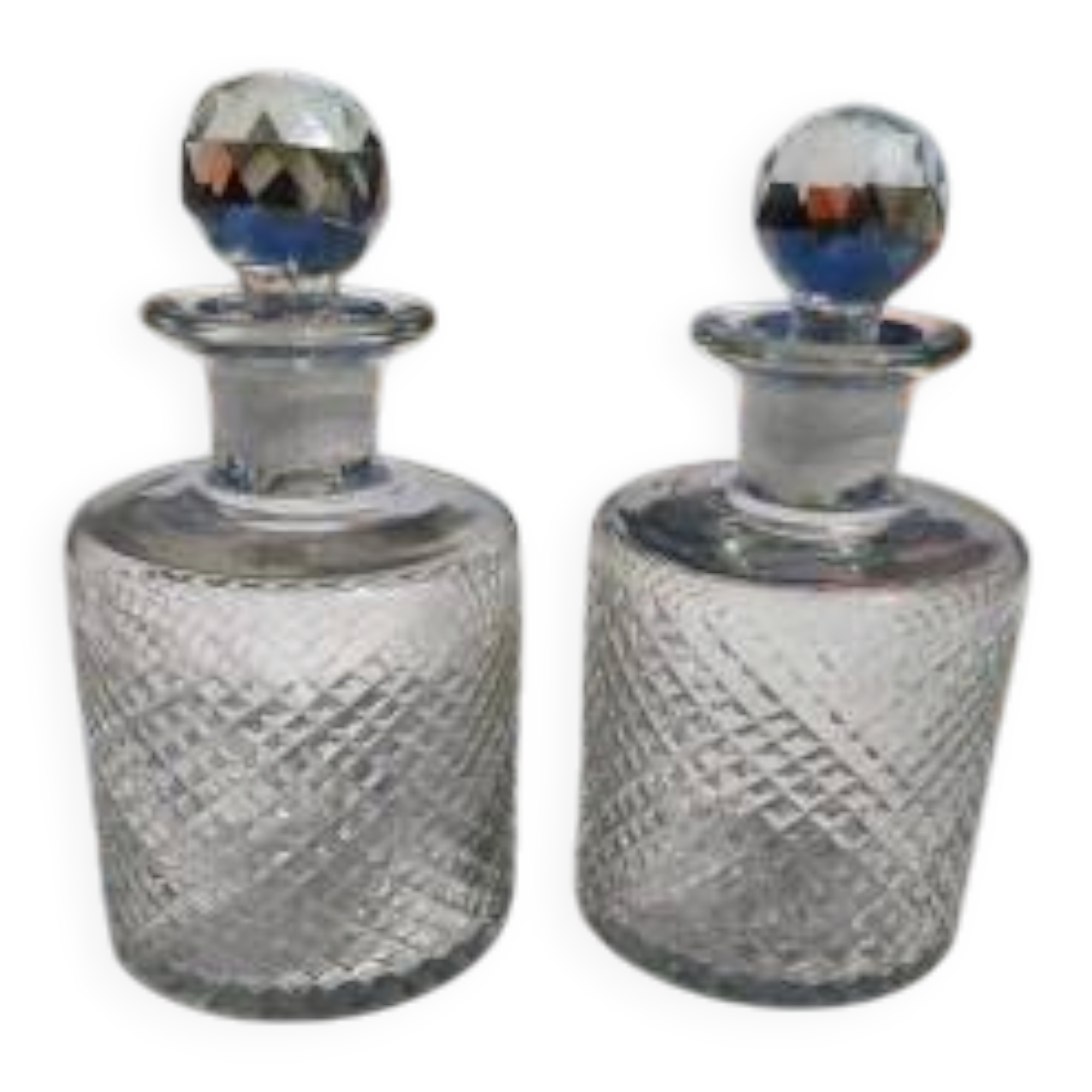Paire de flacons en verre soufflé