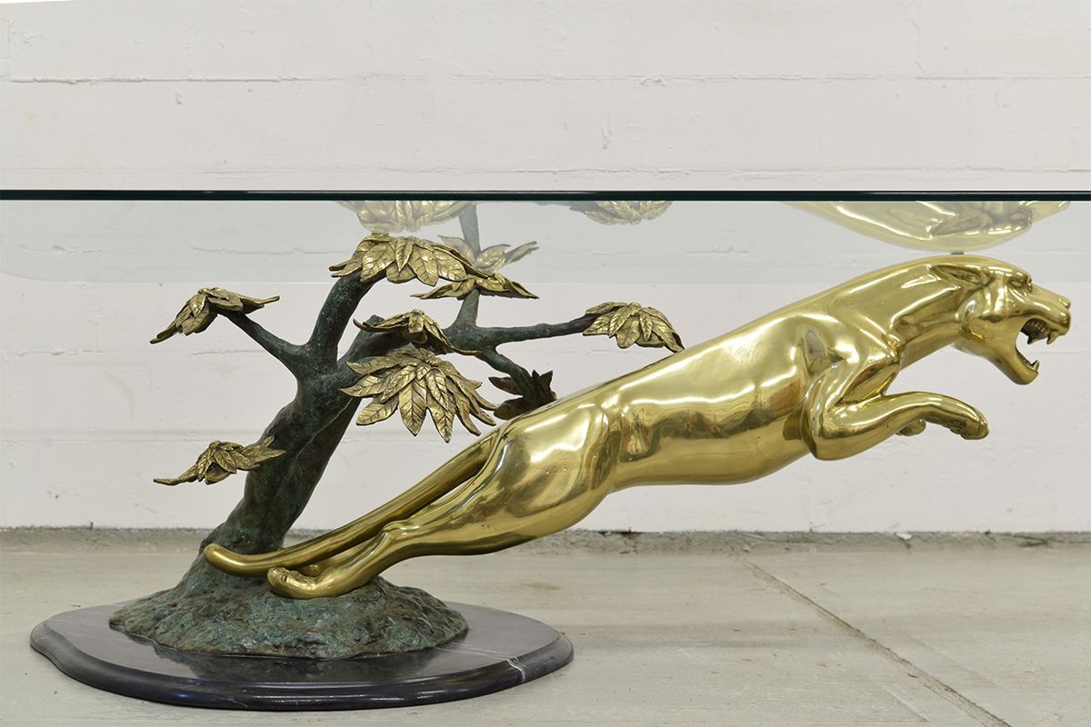 Panther table in bronze, brass and marble 1970