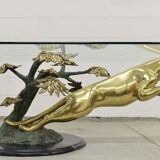 Panther table in bronze, brass and marble 1970