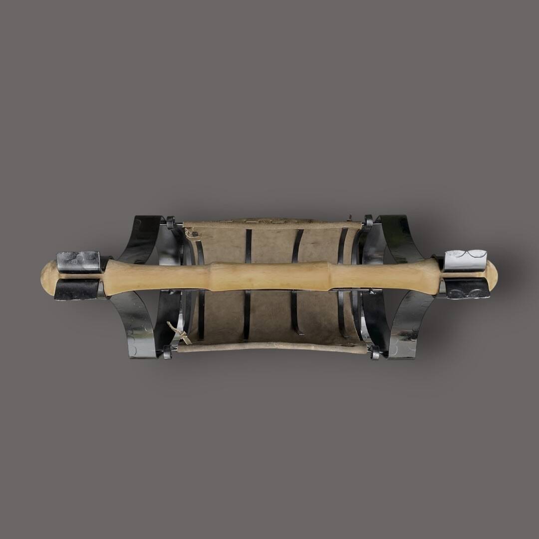 Antique wrought iron, wood and suede magazine rack - 4.1 kg - 1950s