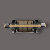 Antique wrought iron, wood and suede magazine rack - 4.1 kg - 1950s