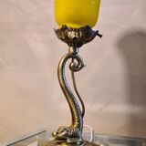 Lamp Dauphin bronze 1920 with tulip signed (Noverdy France) 32x11