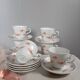 6 flowery white Bavarian porcelain cups & saucers, Seltmann Weiden 1950
