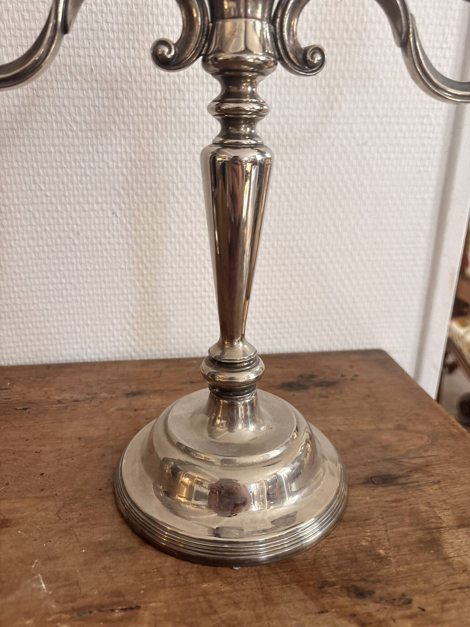 Antique Pair of 3-Light Candelabra Silver-Plated Metal Louis XV Rococo Style