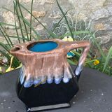Decanter pitcher in blue and beige glazed ceramic vintage
