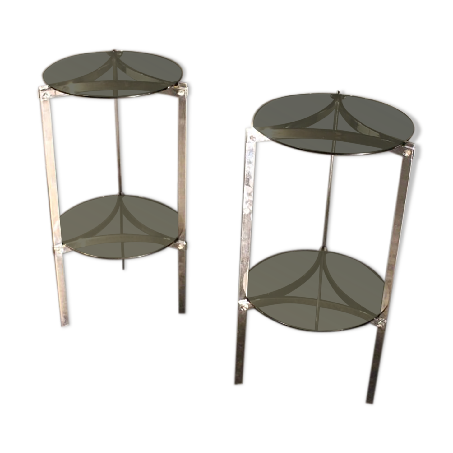 Pair of 70s chrome metal side table