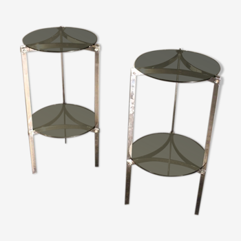Pair of 70s chrome metal side table