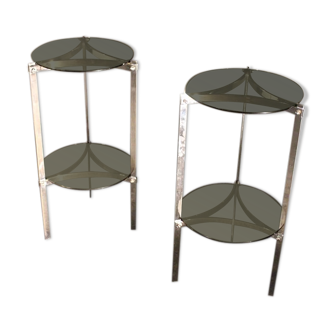 Pair of 70s chrome metal side table