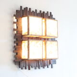 Scandinavian style wall lamp in wood and fabric, 1970