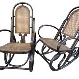 Set of 2 thonet style cane rocking chairs